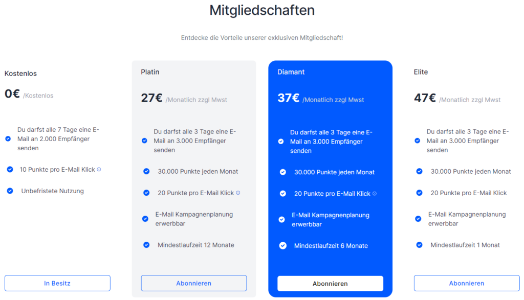 ViralMailings Mitgliedschaften